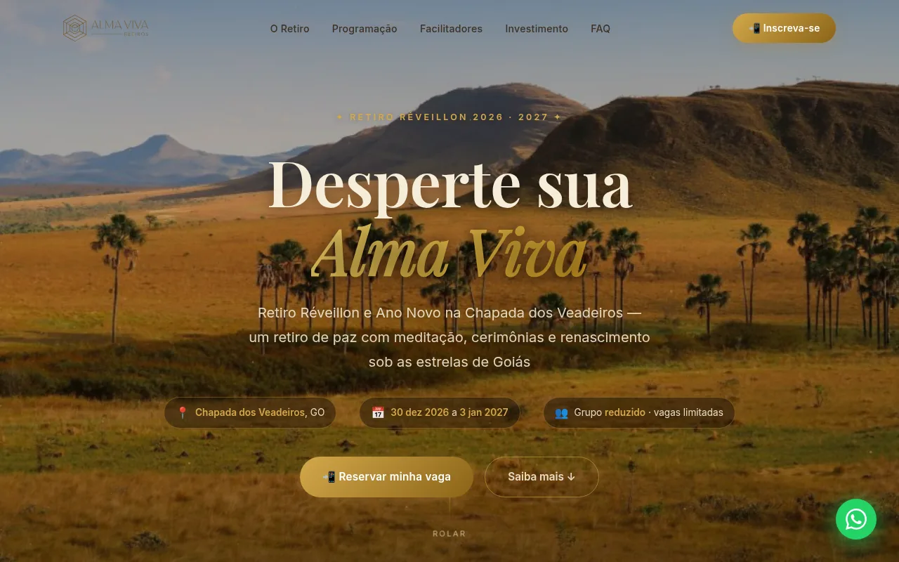 Landing page do Réveillon Alma Viva