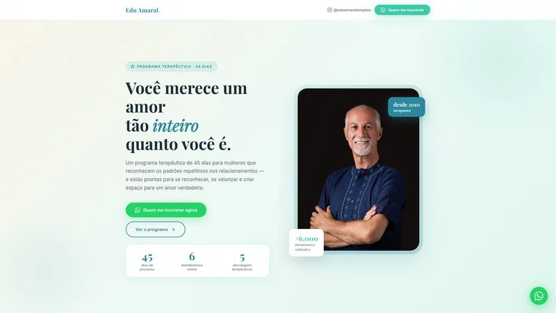 Landing page do programa terapêutico de Edu Amaral