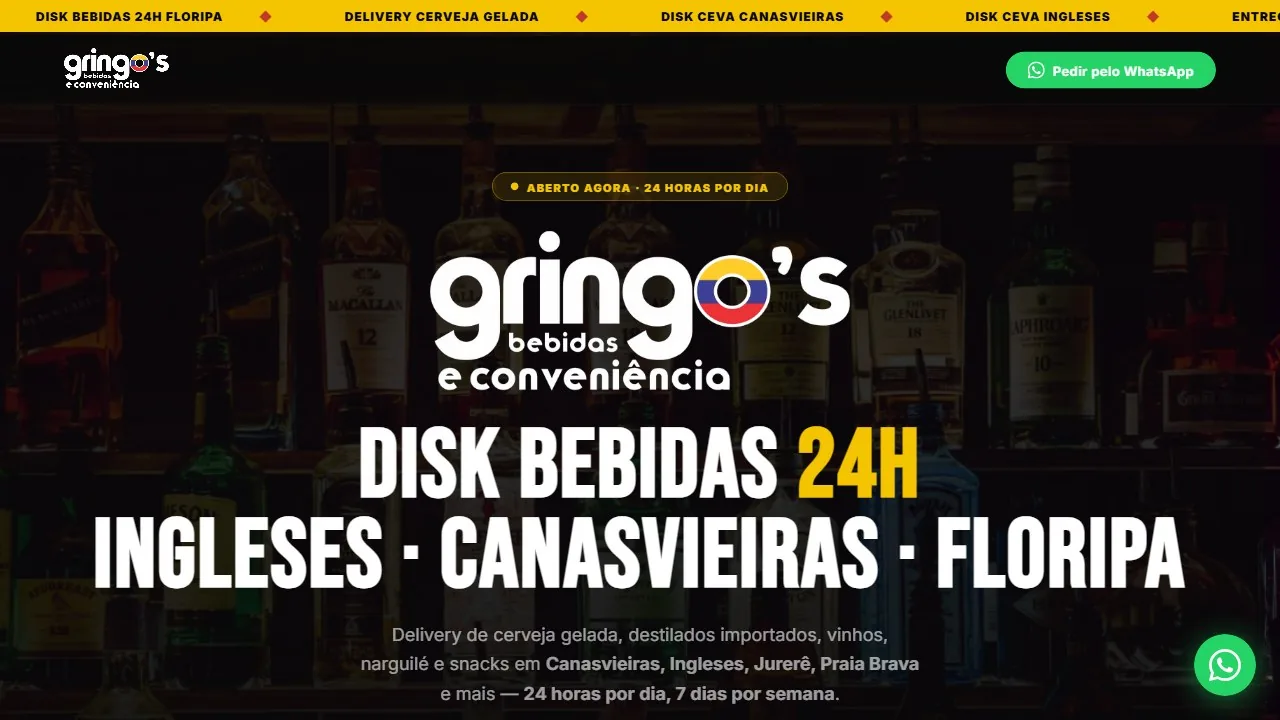 Site do Gringo's Bebidas e Conveniência