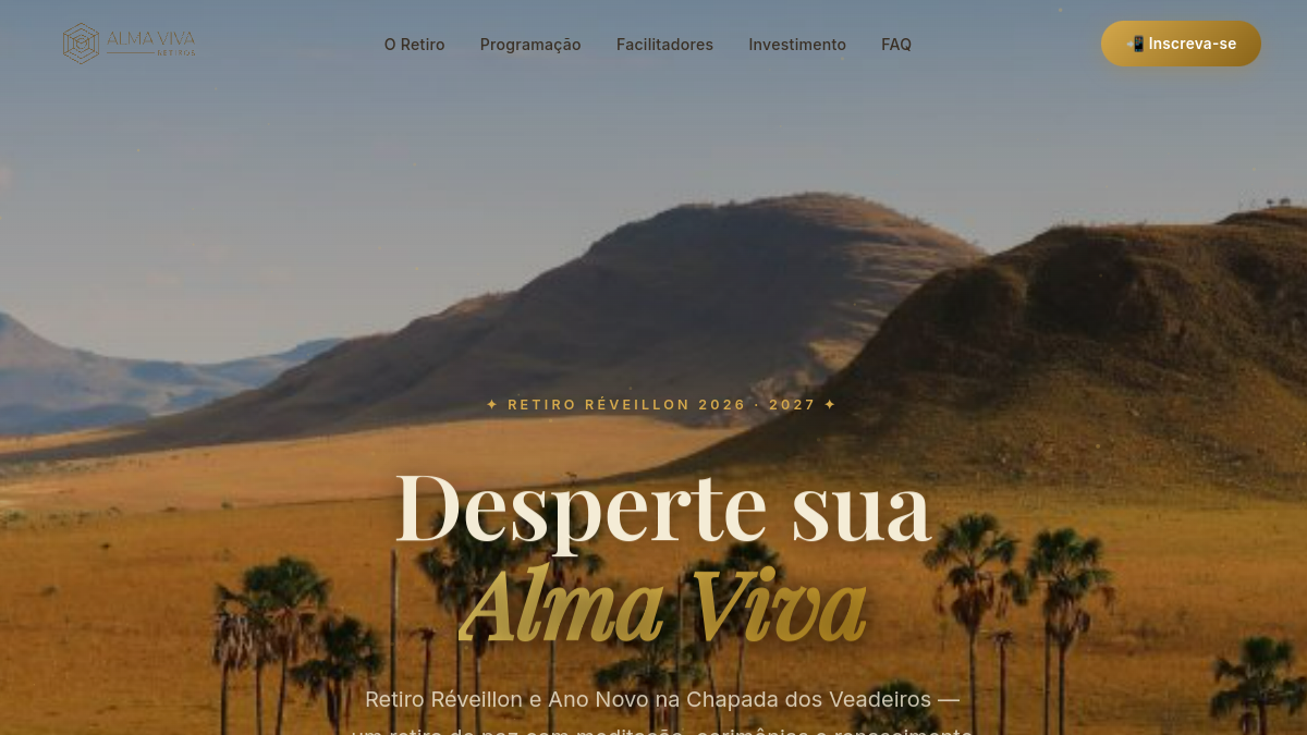 Site Alma Viva Ano Novo — Landing page retiro de virada